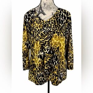 Jones New York Leopard Print Front Ruffled Detail Modal Top Size L Boho chic